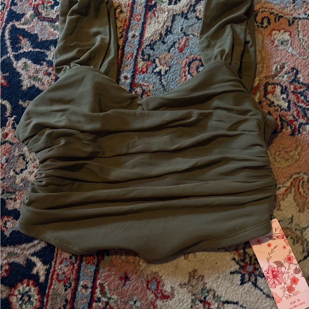 Olive Green Ruched Crop Top